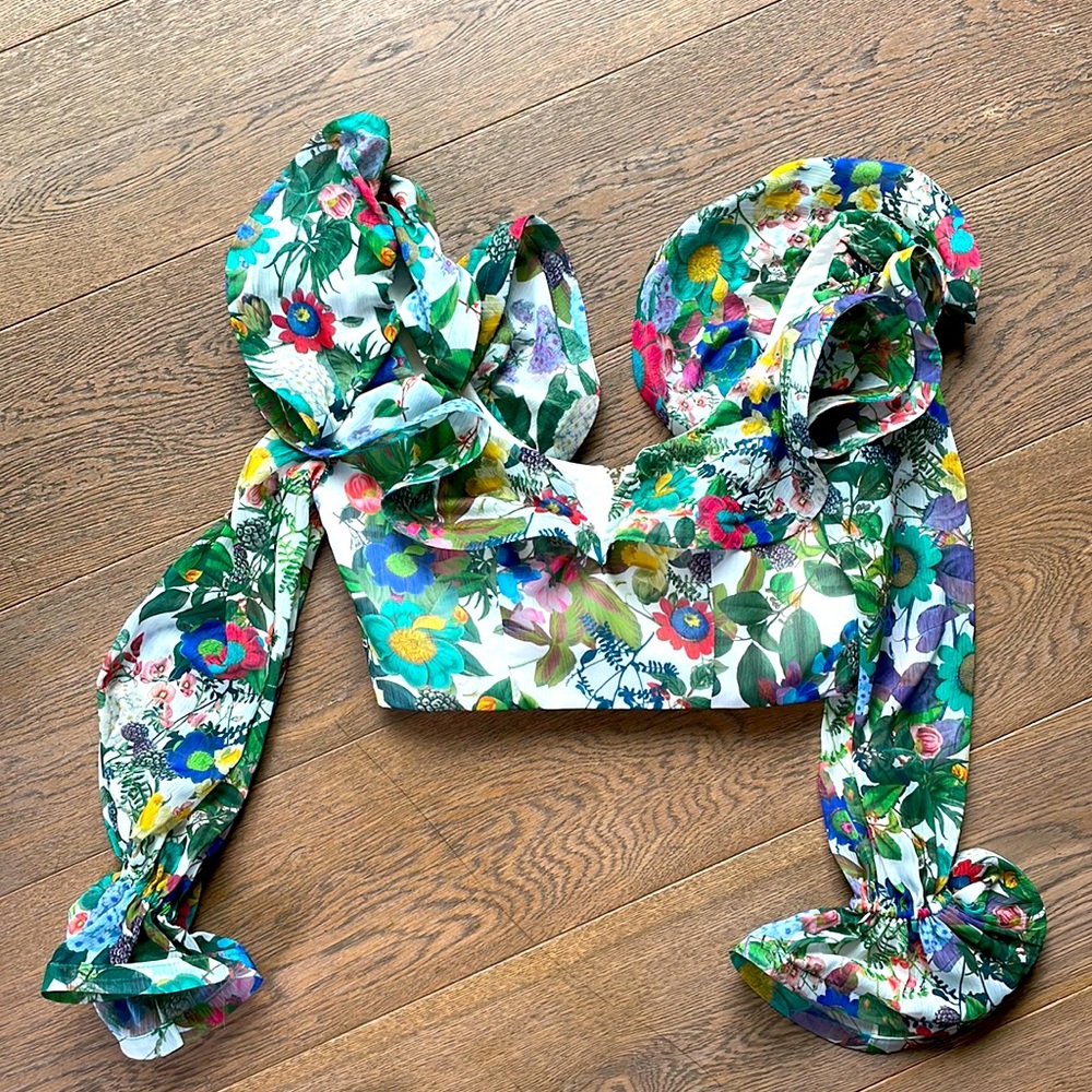 Designer Summer Bustier -shirt with ruffles long sleeve, flower printed